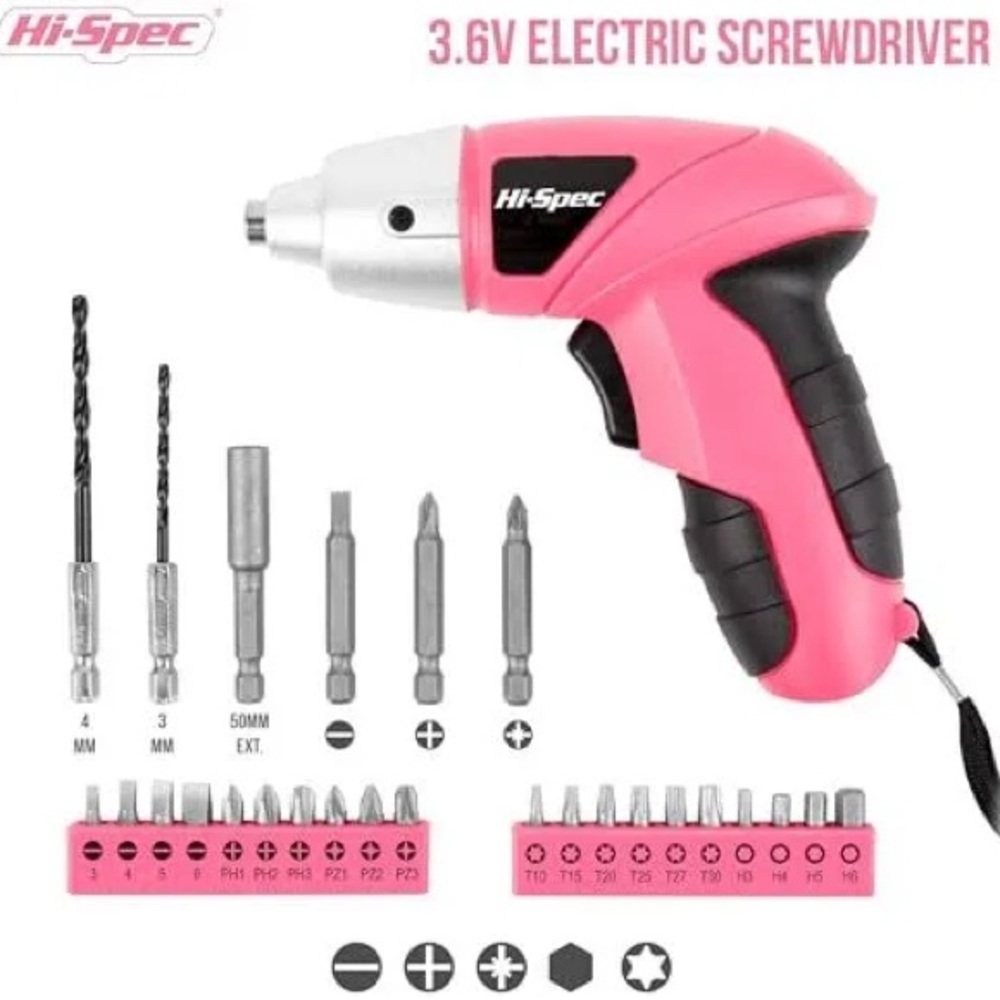 Hi-Spec Pink Cordless Electric Screwdriver Kit